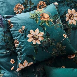 Anthropologie Henrik Organic Cotton Sateen Euro Sham Floral Green Bedding
